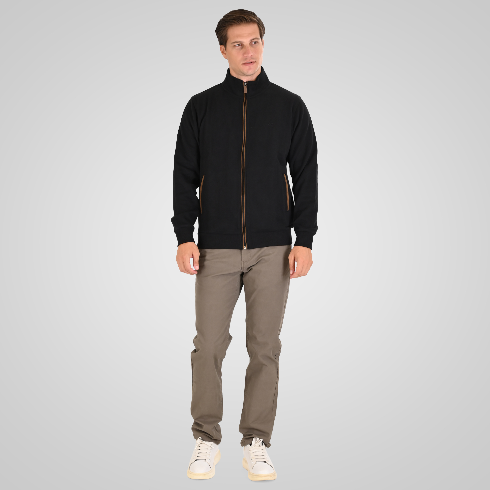 262SEL-1168 TOP FULL ZIP WITH POCKETS AND STAND-UP COLLAR WITH DENSE EMBROIDERY (SELANIK WITH PEACH FINISH) BLACK - Image 2