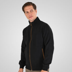 262SEL-1168 TOP FULL ZIP WITH POCKETS AND STAND-UP COLLAR WITH DENSE EMBROIDERY (SELANIK WITH PEACH FINISH) BLACK - Image 3