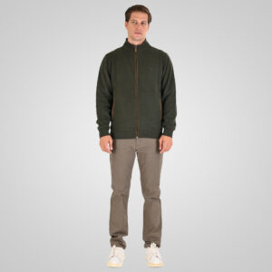 262SEL-1168 TOP FULL ZIP WITH POCKETS AND STAND-UP COLLAR WITH DENSE EMBROIDERY (SELANIK WITH PEACH FINISH) KHAKI MELANGE
