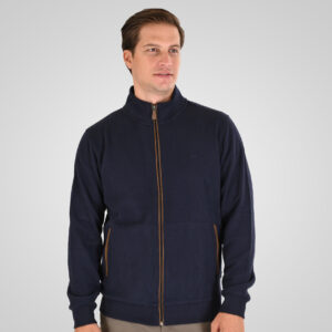 262SEL-1168 TOP FULL ZIP WITH POCKETS AND STAND-UP COLLAR WITH DENSE EMBROIDERY (SELANIK WITH PEACH FINISH) NAVY