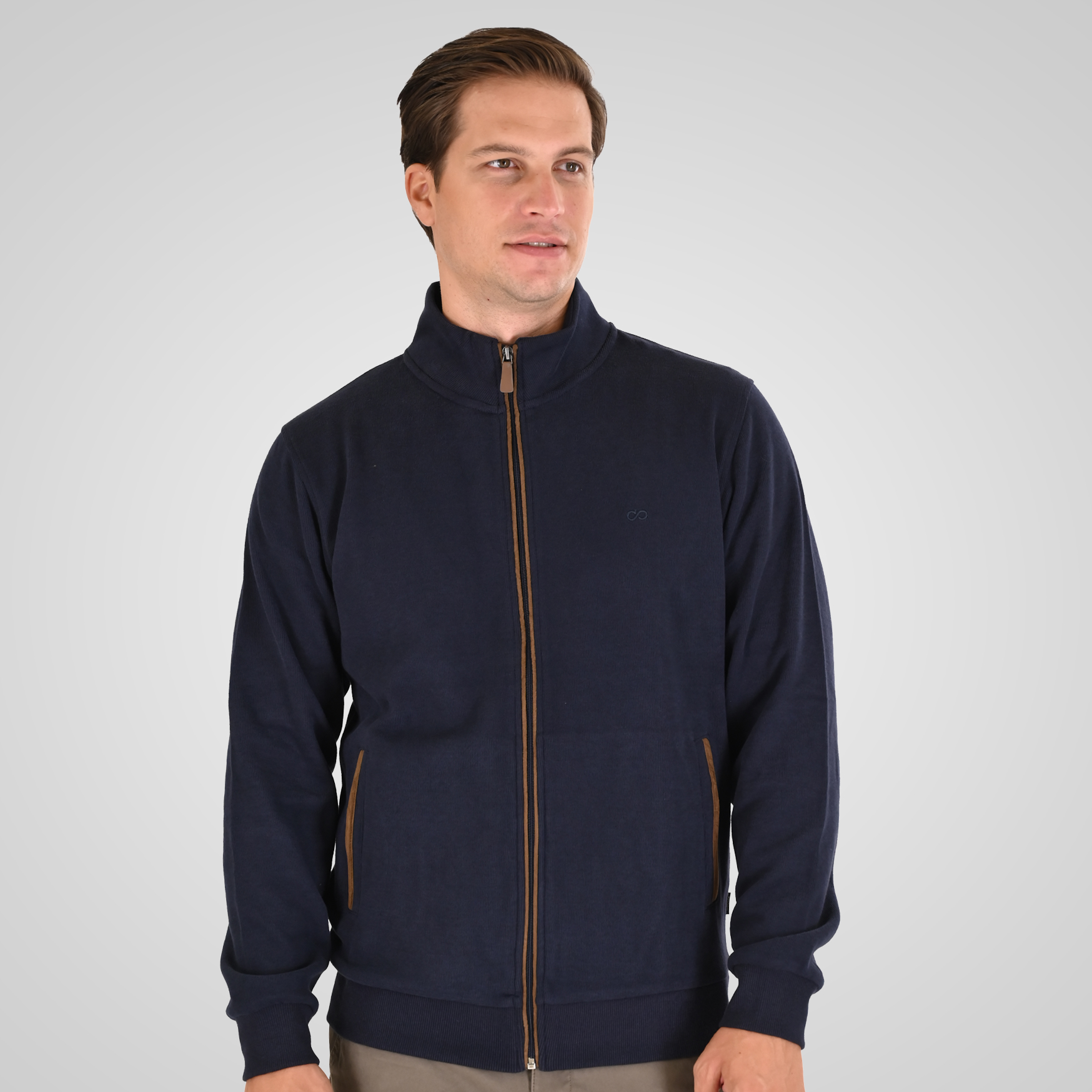 262SEL-1168 TOP FULL ZIP WITH POCKETS AND STAND-UP COLLAR WITH DENSE EMBROIDERY (SELANIK WITH PEACH FINISH) NAVY - Image 1