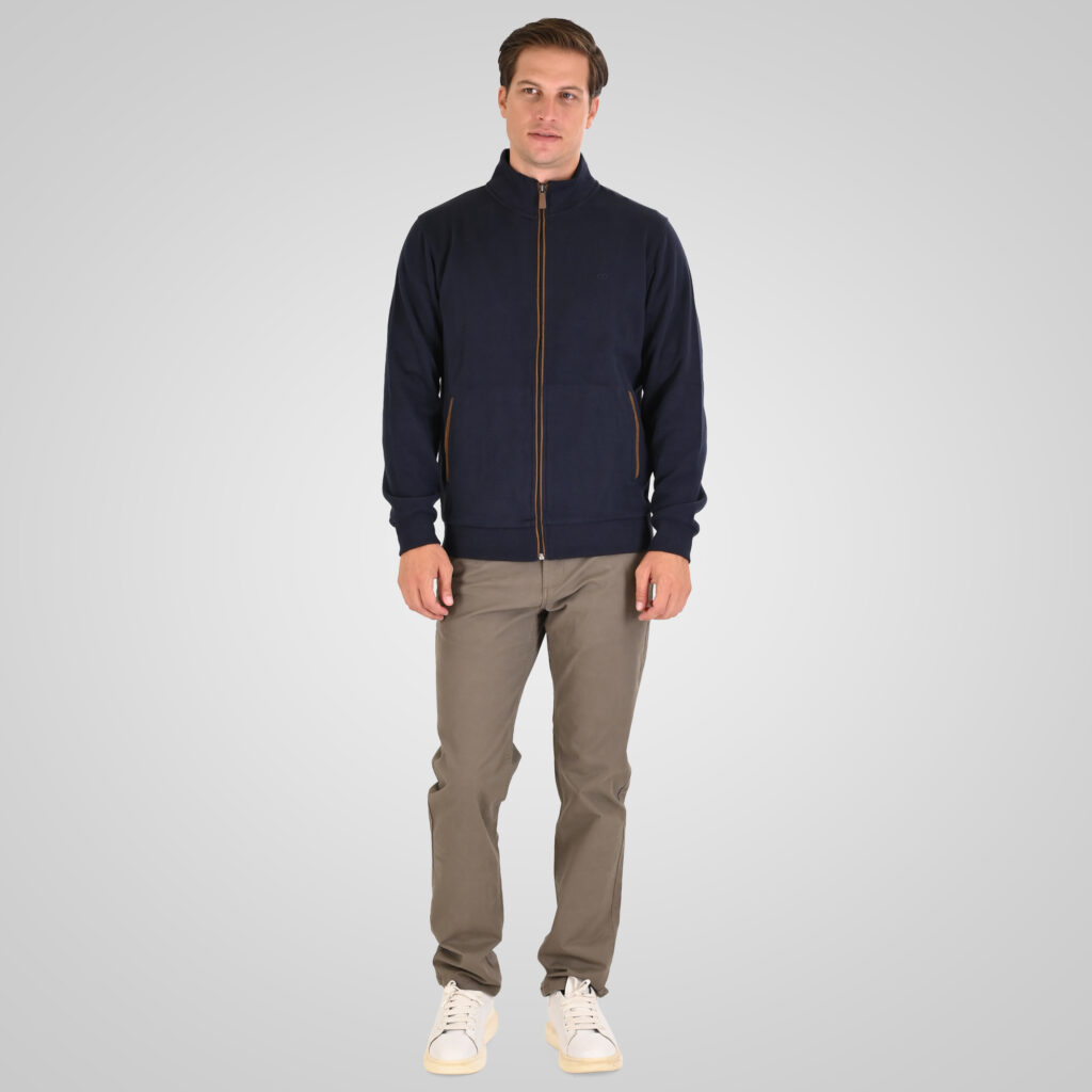 262SEL-1168 TOP FULL ZIP WITH POCKETS AND STAND-UP COLLAR WITH DENSE EMBROIDERY (SELANIK WITH PEACH FINISH) NAVY