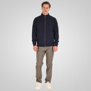 262SEL-1168 TOP FULL ZIP WITH POCKETS AND STAND-UP COLLAR WITH DENSE EMBROIDERY (SELANIK WITH PEACH FINISH) NAVY
