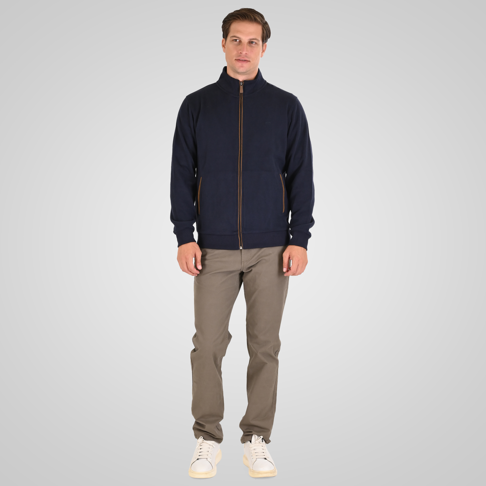 262SEL-1168 TOP FULL ZIP WITH POCKETS AND STAND-UP COLLAR WITH DENSE EMBROIDERY (SELANIK WITH PEACH FINISH) NAVY - Image 2