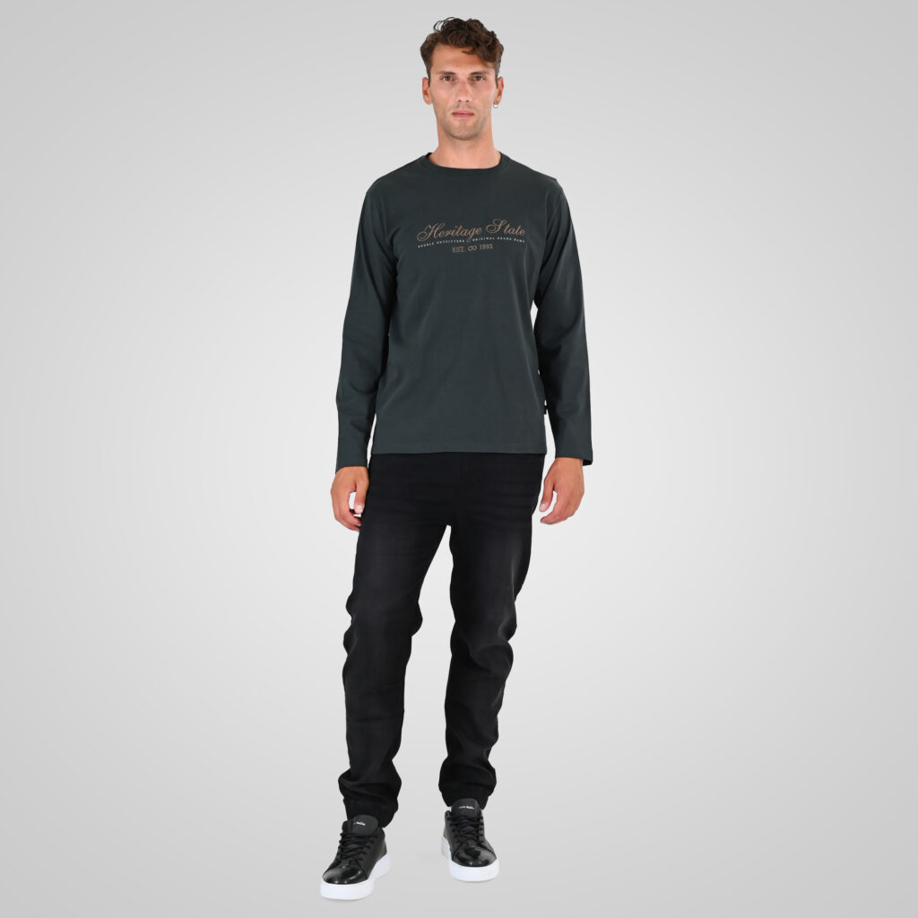 262TS-9171 T-SHIRTS LONGSLEEVE WITH DENSE EMBROIDERY AND THIN HIGH DENSITY PRINT (HEAVY JERSEY) ANTHRACITE