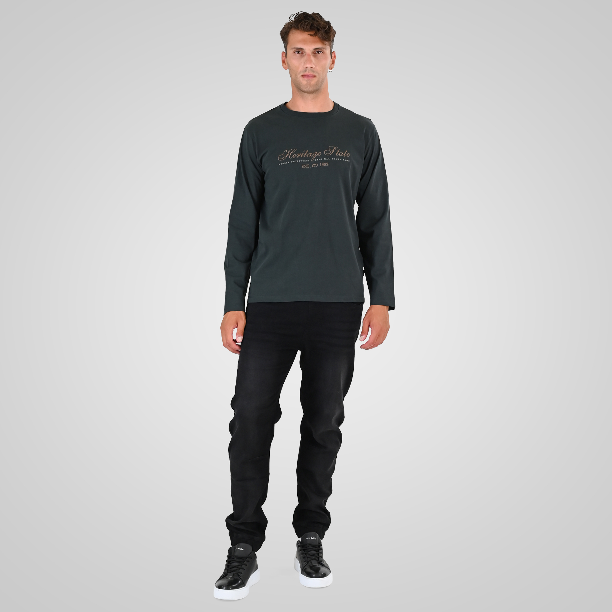 262TS-9171 T-SHIRTS LONGSLEEVE WITH DENSE EMBROIDERY AND THIN HIGH DENSITY PRINT (HEAVY JERSEY) ANTHRACITE - Image 2