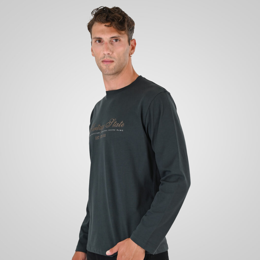 262TS-9171 T-SHIRTS LONGSLEEVE WITH DENSE EMBROIDERY AND THIN HIGH DENSITY PRINT (HEAVY JERSEY) ANTHRACITE