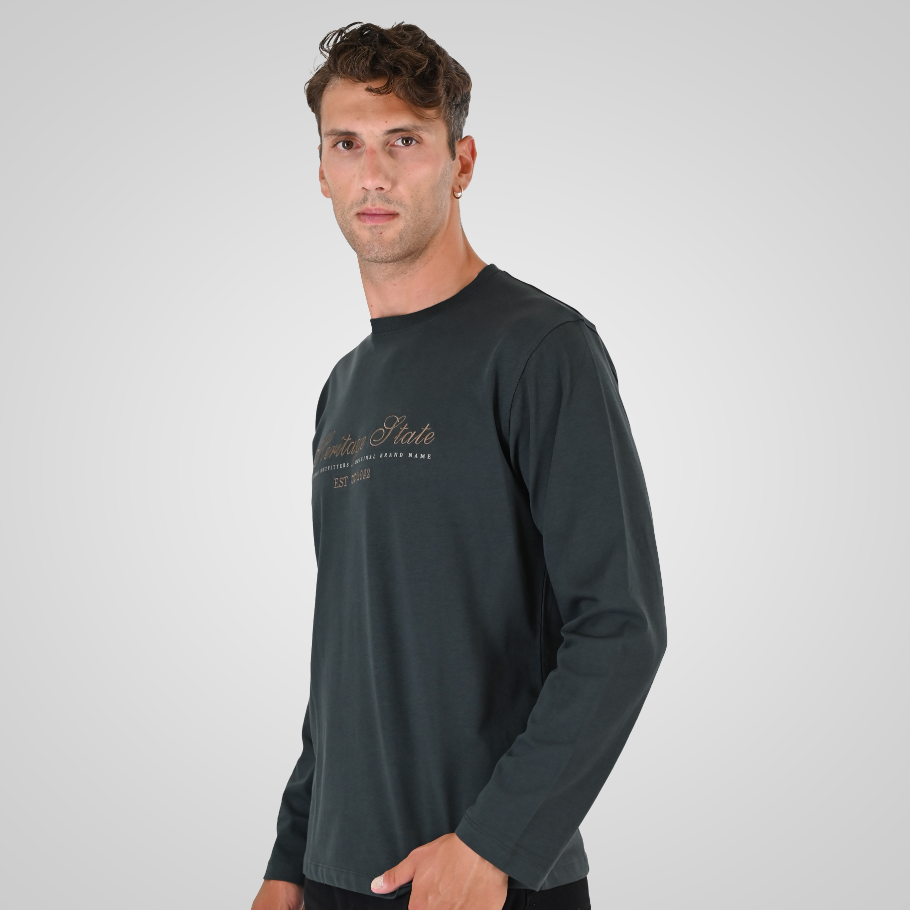 262TS-9171 T-SHIRTS LONGSLEEVE WITH DENSE EMBROIDERY AND THIN HIGH DENSITY PRINT (HEAVY JERSEY) ANTHRACITE - Image 3