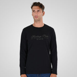 262TS-9171 T-SHIRTS LONGSLEEVE WITH DENSE EMBROIDERY AND THIN HIGH DENSITY PRINT (HEAVY JERSEY) BLACK