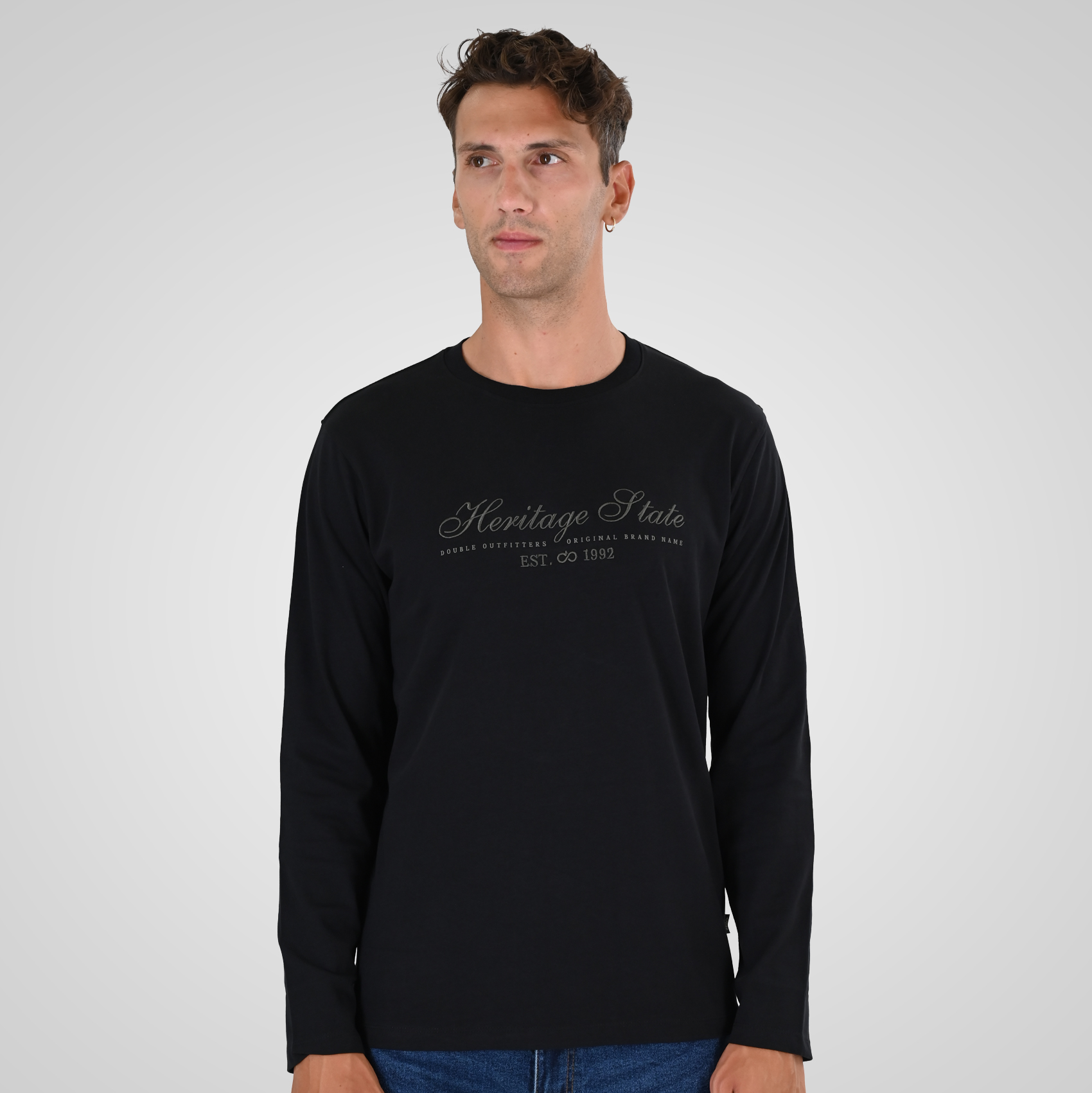 262TS-9171 T-SHIRTS LONGSLEEVE WITH DENSE EMBROIDERY AND THIN HIGH DENSITY PRINT (HEAVY JERSEY) BLACK - Image 1
