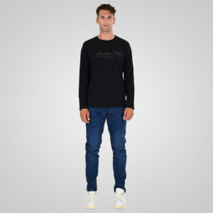 262TS-9171 T-SHIRTS LONGSLEEVE WITH DENSE EMBROIDERY AND THIN HIGH DENSITY PRINT (HEAVY JERSEY) BLACK