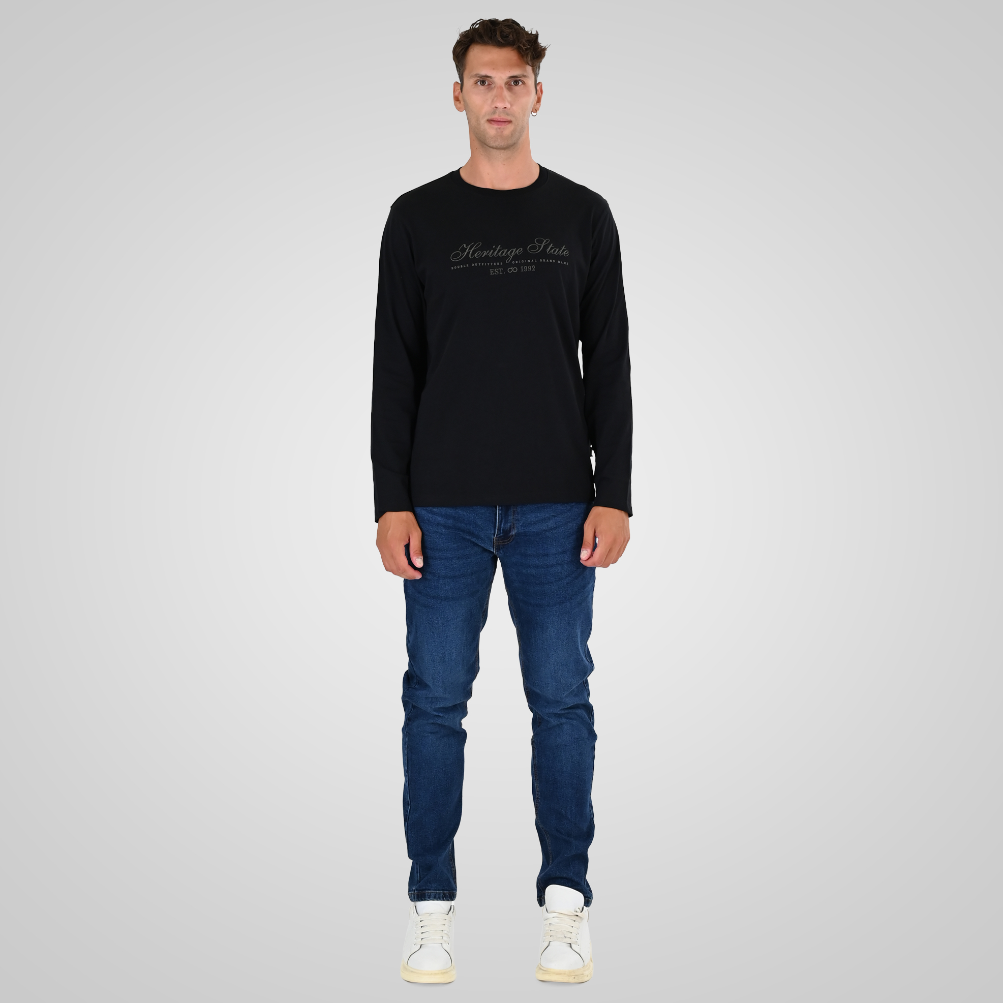 262TS-9171 T-SHIRTS LONGSLEEVE WITH DENSE EMBROIDERY AND THIN HIGH DENSITY PRINT (HEAVY JERSEY) BLACK - Image 2