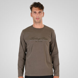 262TS-9171 T-SHIRTS LONGSLEEVE WITH DENSE EMBROIDERY AND THIN HIGH DENSITY PRINT (HEAVY JERSEY) TAUPE