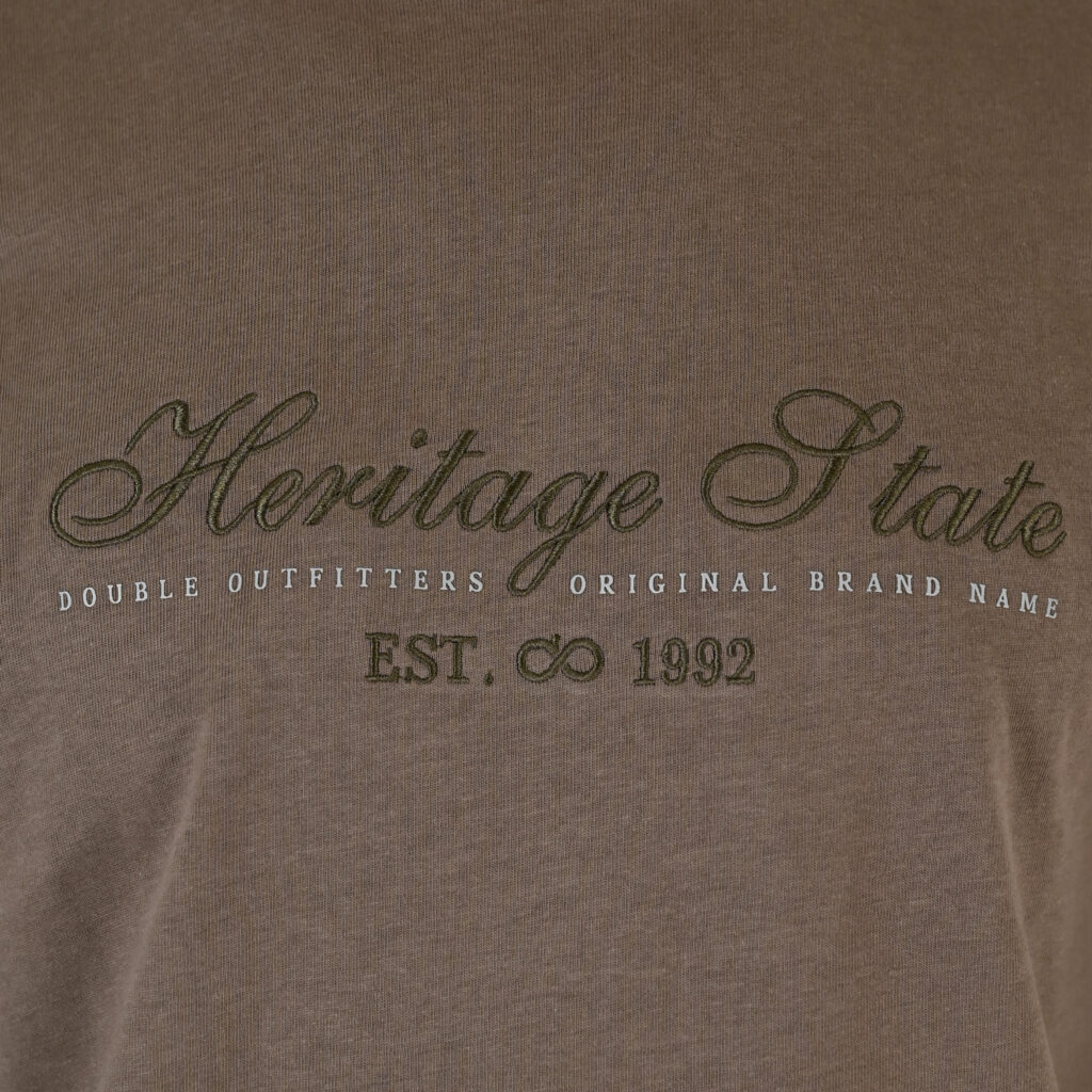 262TS-9171 T-SHIRTS LONGSLEEVE WITH DENSE EMBROIDERY AND THIN HIGH DENSITY PRINT (HEAVY JERSEY) TAUPE