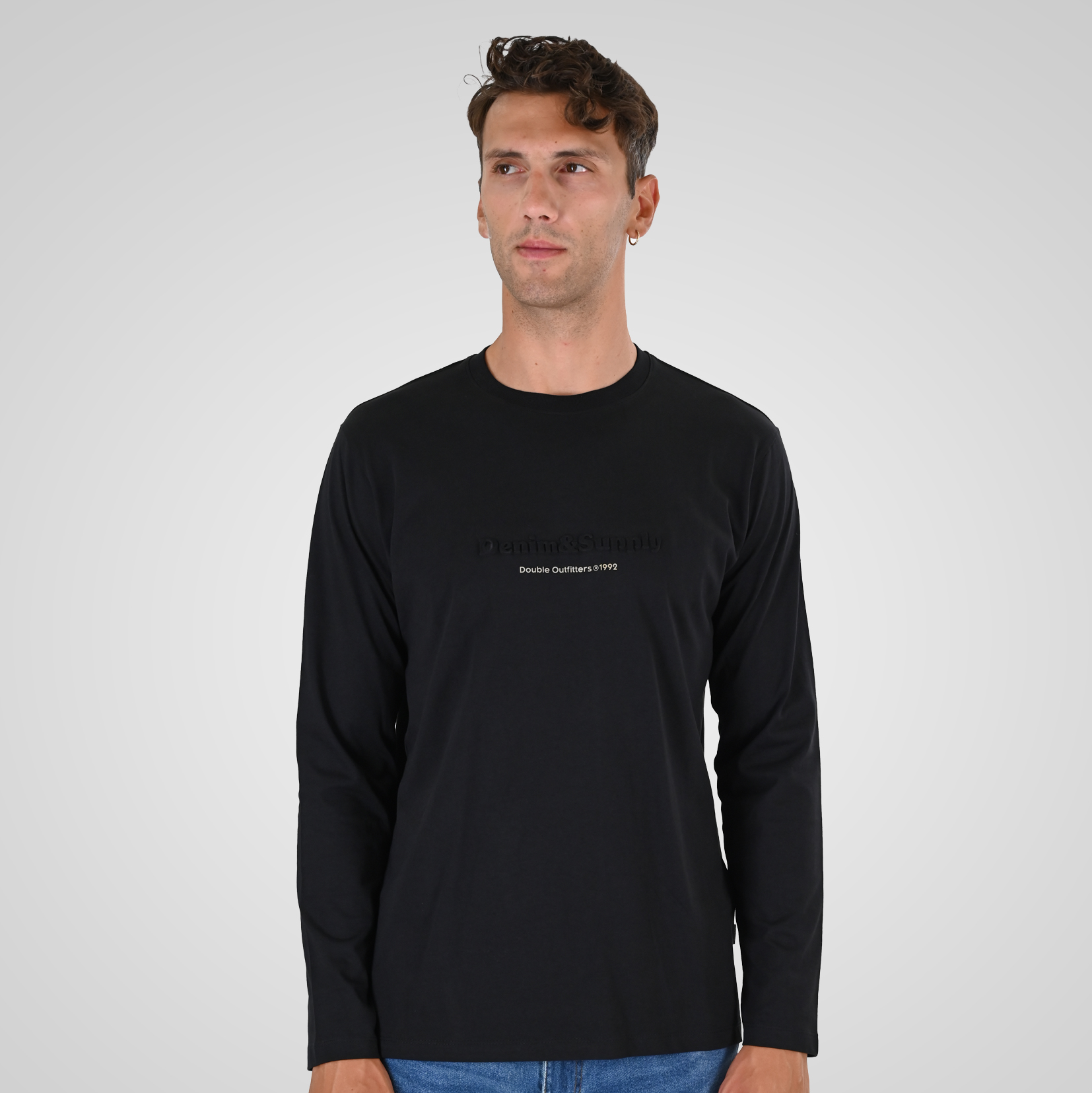 262TS-9173 T-SHIRTS LONGSLEEVE WITH EMBOSSED AND HIGH DENSITY PRINT BLACK - Image 1