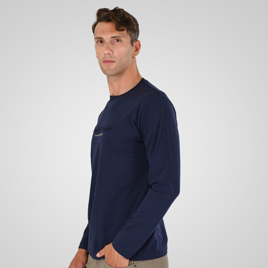 262TS-9173 T-SHIRTS LONGSLEEVE WITH EMBOSSED AND HIGH DENSITY PRINT NAVY
