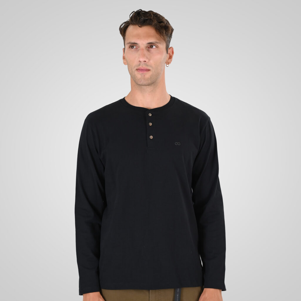 262TS-9174 T-SHIRTS HENLEY LONGSLEEVE WITH DENSE EMBROIDERY (HEAVY JERSEY) BLACK