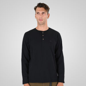 262TS-9174 T-SHIRTS HENLEY LONGSLEEVE WITH DENSE EMBROIDERY (HEAVY JERSEY) BLACK