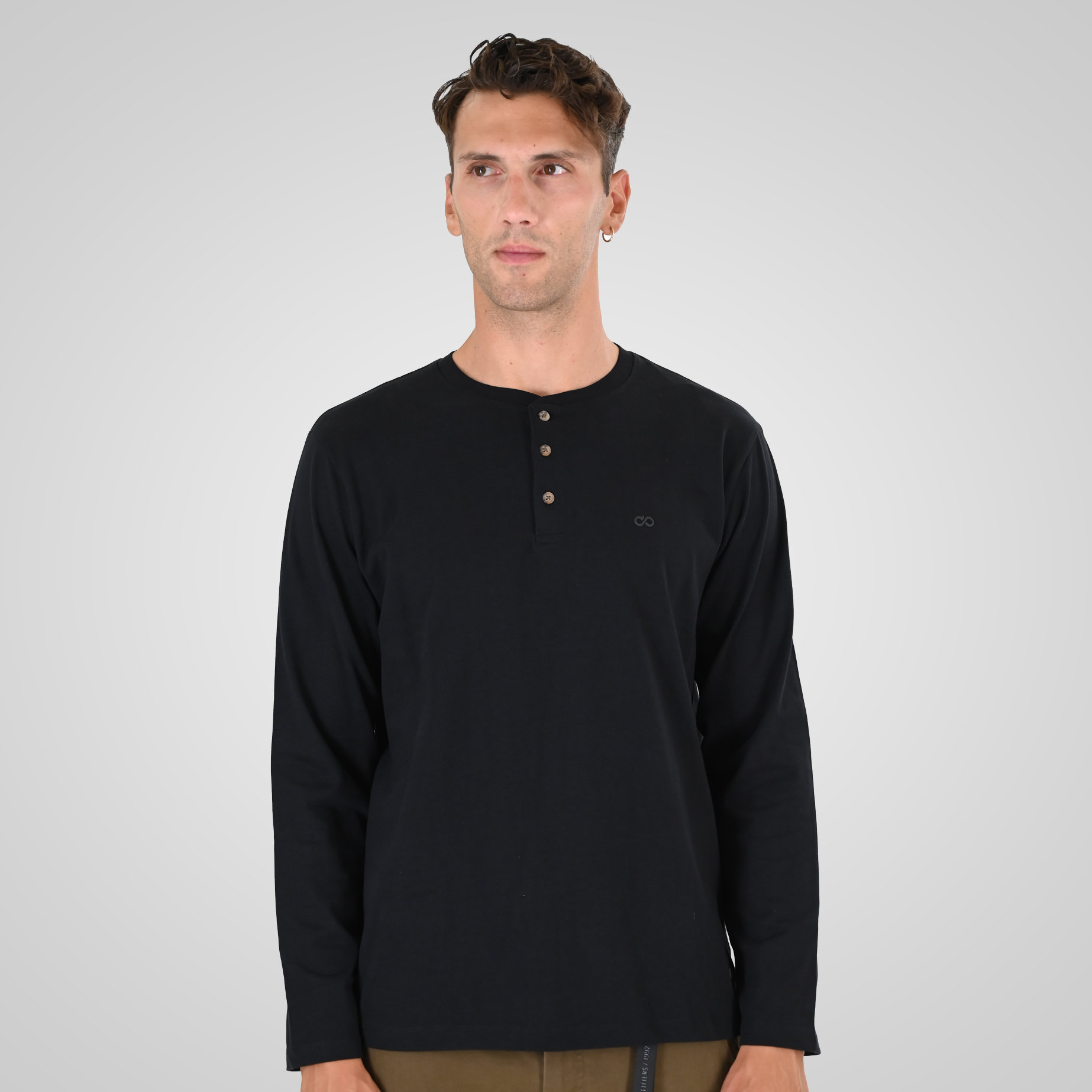 262TS-9174 T-SHIRTS HENLEY LONGSLEEVE WITH DENSE EMBROIDERY (HEAVY JERSEY) BLACK - Image 1