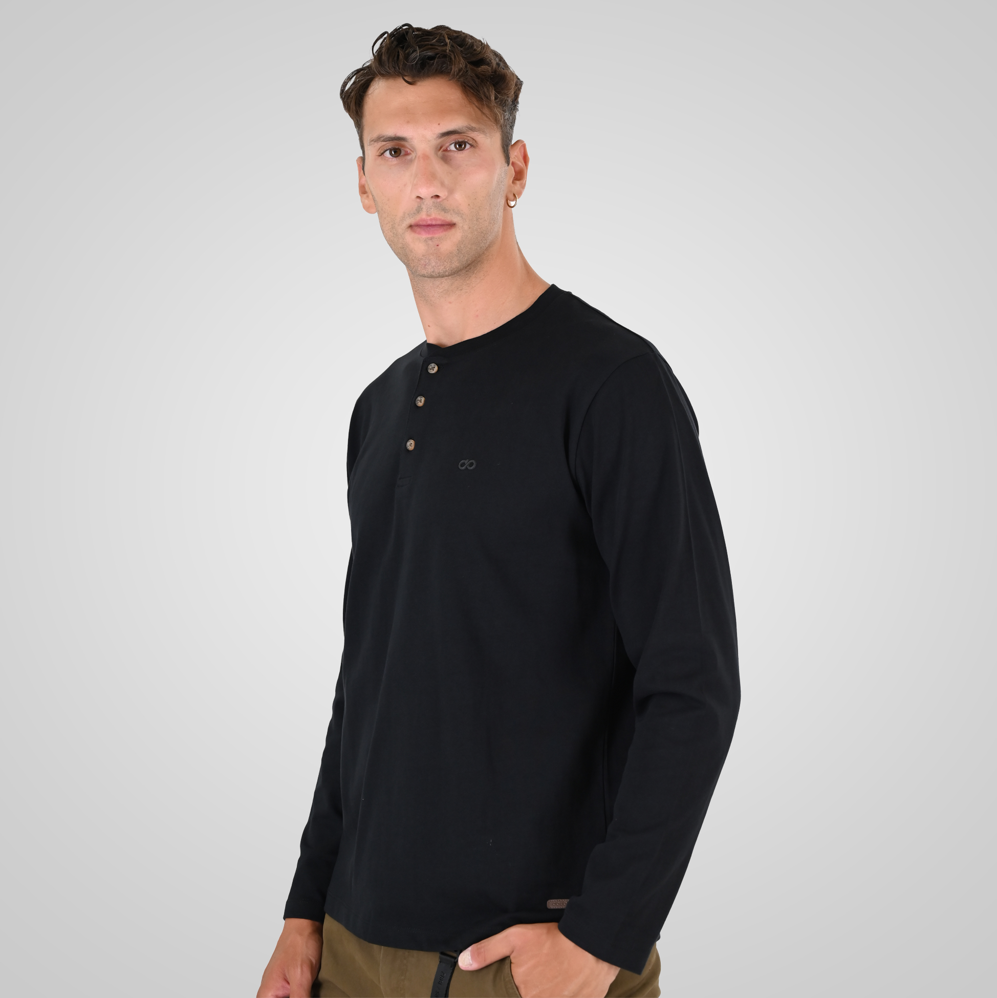 262TS-9174 T-SHIRTS HENLEY LONGSLEEVE WITH DENSE EMBROIDERY (HEAVY JERSEY) BLACK - Image 3