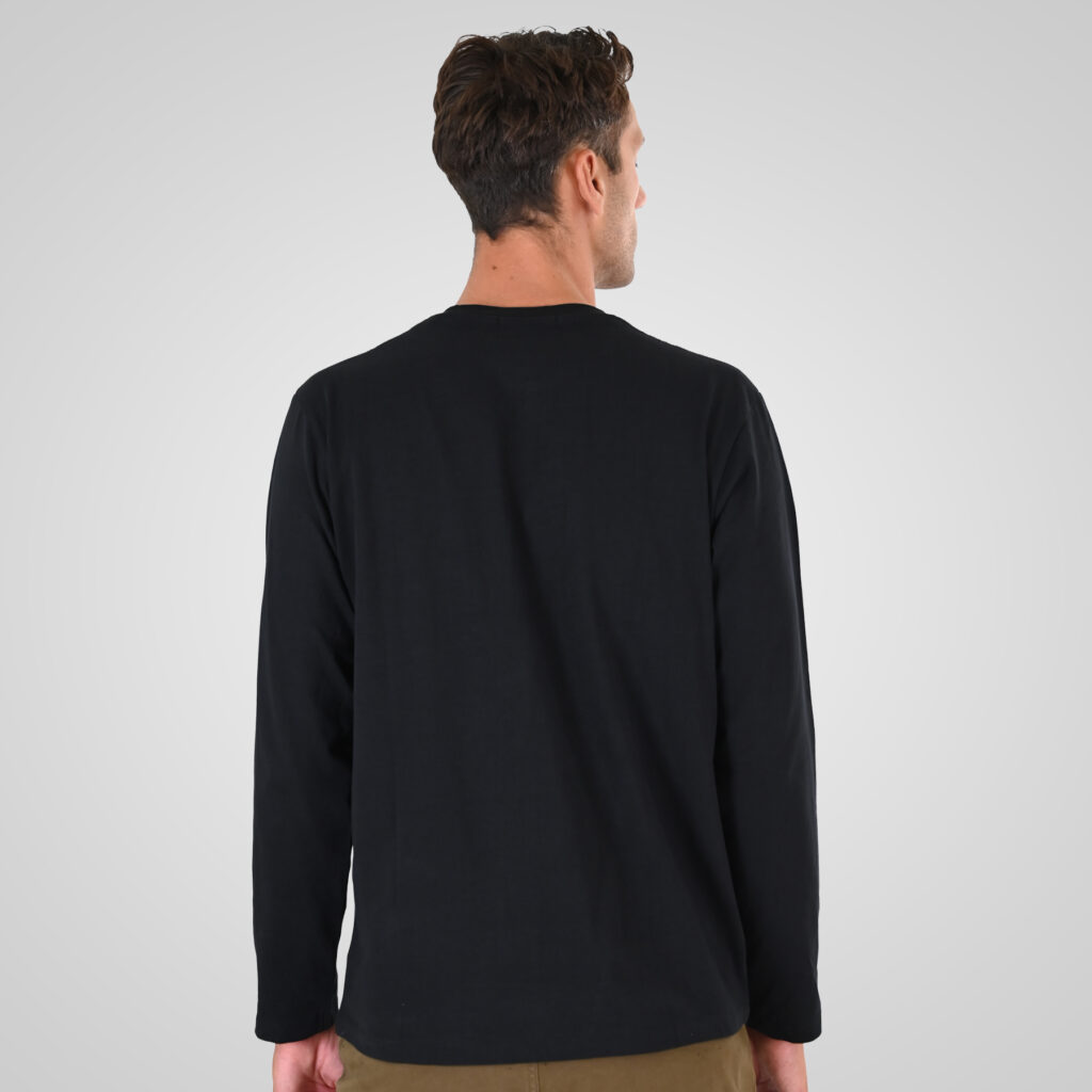 262TS-9174 T-SHIRTS HENLEY LONGSLEEVE WITH DENSE EMBROIDERY (HEAVY JERSEY) BLACK