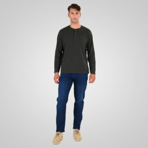 262TS-9174 T-SHIRTS HENLEY LONGSLEEVE WITH DENSE EMBROIDERY (HEAVY JERSEY) DK KHAKI