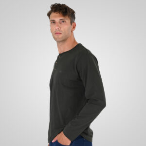 262TS-9174 T-SHIRTS HENLEY LONGSLEEVE WITH DENSE EMBROIDERY (HEAVY JERSEY) DK KHAKI - Image 3