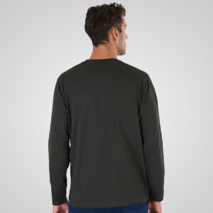 262TS-9174 T-SHIRTS HENLEY LONGSLEEVE WITH DENSE EMBROIDERY (HEAVY JERSEY) DK KHAKI - Image 4