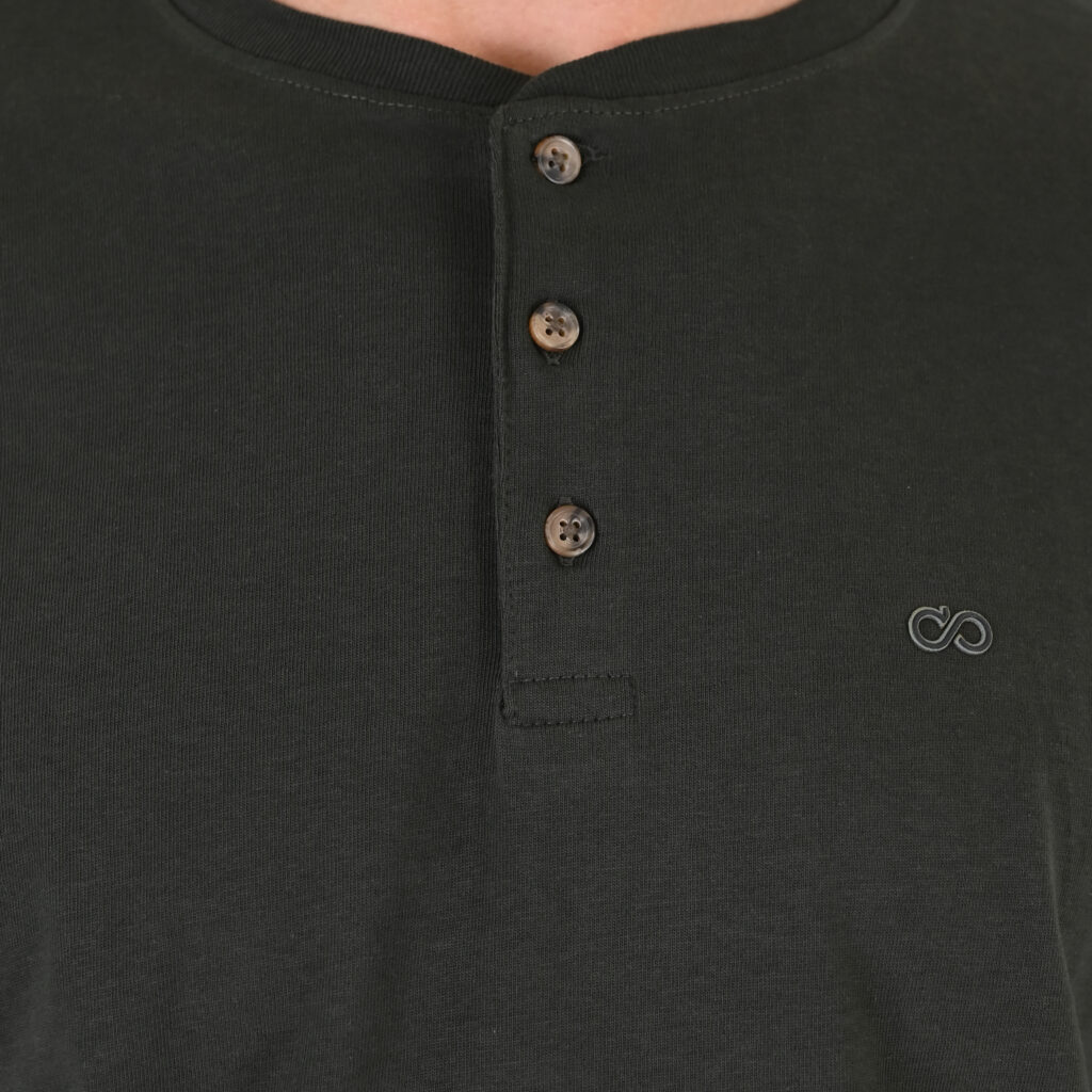 262TS-9174 T-SHIRTS HENLEY LONGSLEEVE WITH DENSE EMBROIDERY (HEAVY JERSEY) DK KHAKI