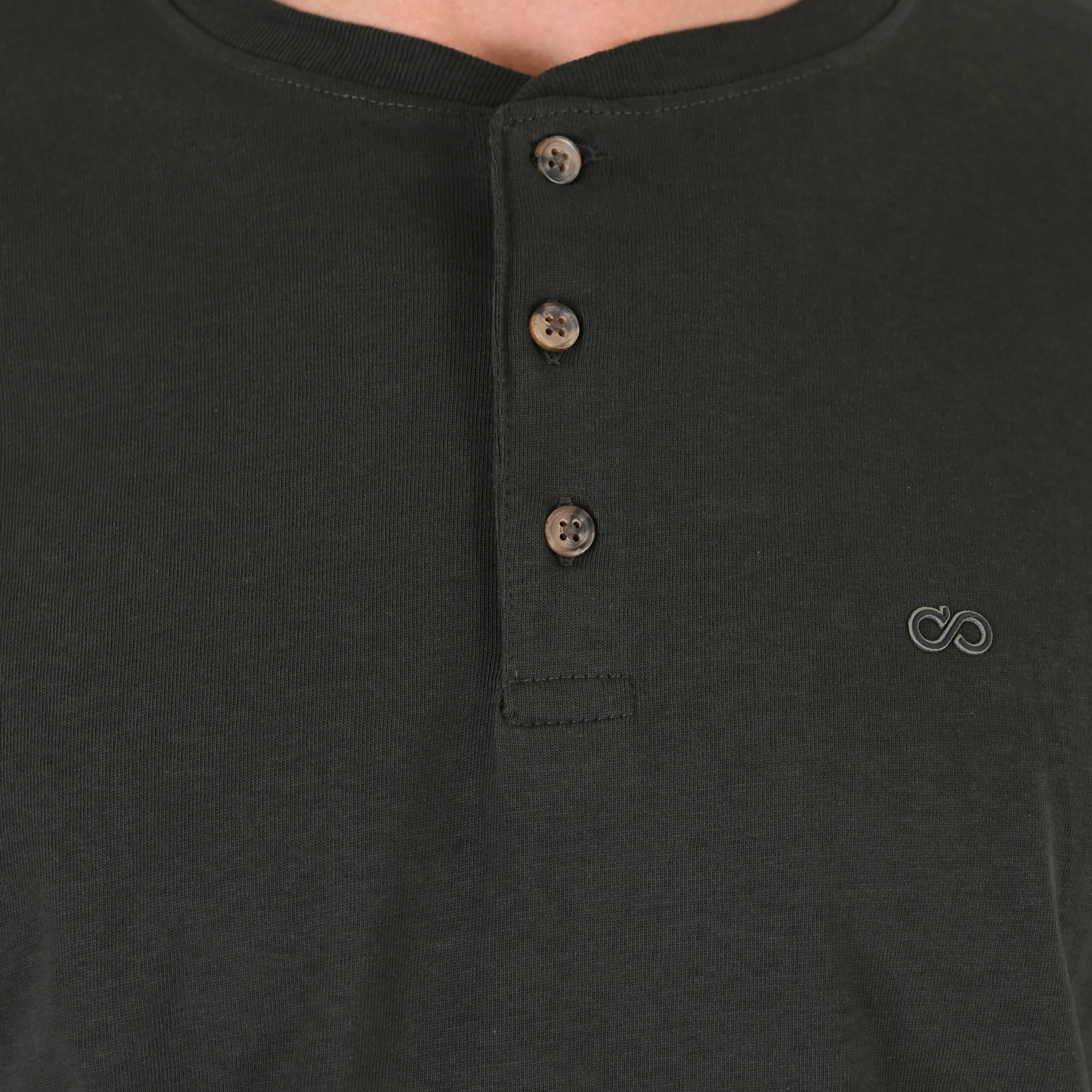 262TS-9174 T-SHIRTS HENLEY LONGSLEEVE WITH DENSE EMBROIDERY (HEAVY JERSEY) DK KHAKI - Image 5
