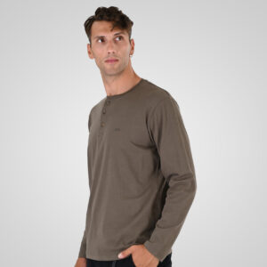 262TS-9174 T-SHIRTS HENLEY LONGSLEEVE WITH DENSE EMBROIDERY (HEAVY JERSEY) TAUPE - Image 3