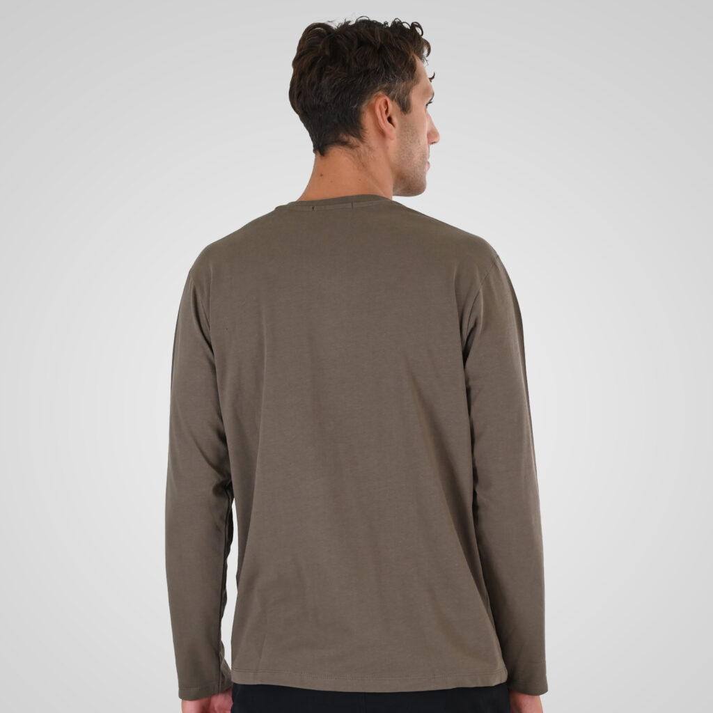 262TS-9174 T-SHIRTS HENLEY LONGSLEEVE WITH DENSE EMBROIDERY (HEAVY JERSEY) TAUPE