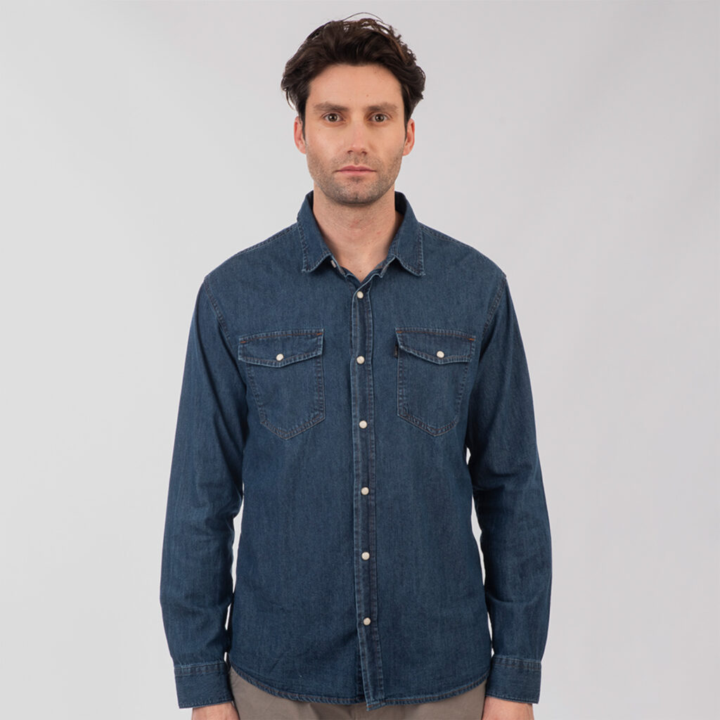 DS-5067 NOS DENIM SHIRTS WITH SNAP BUTTONS MIDDLE BLUE DENIM