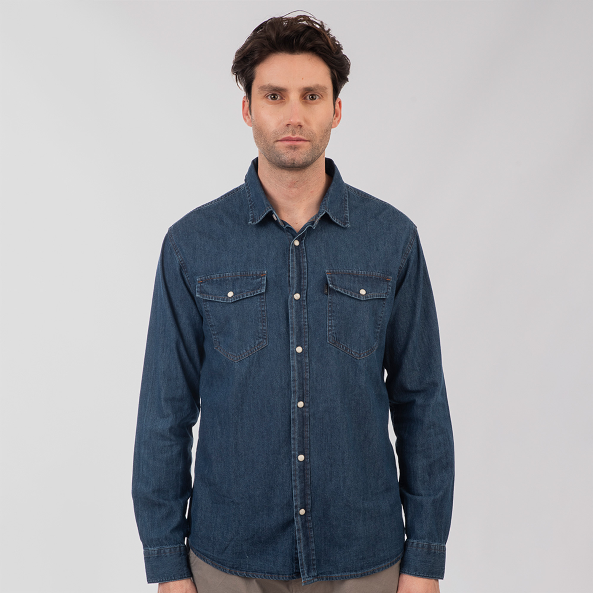 DS-5067 NOS DENIM SHIRTS WITH SNAP BUTTONS MIDDLE BLUE DENIM - Image 1